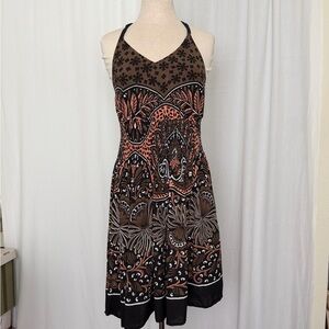 Patterned halter dress.